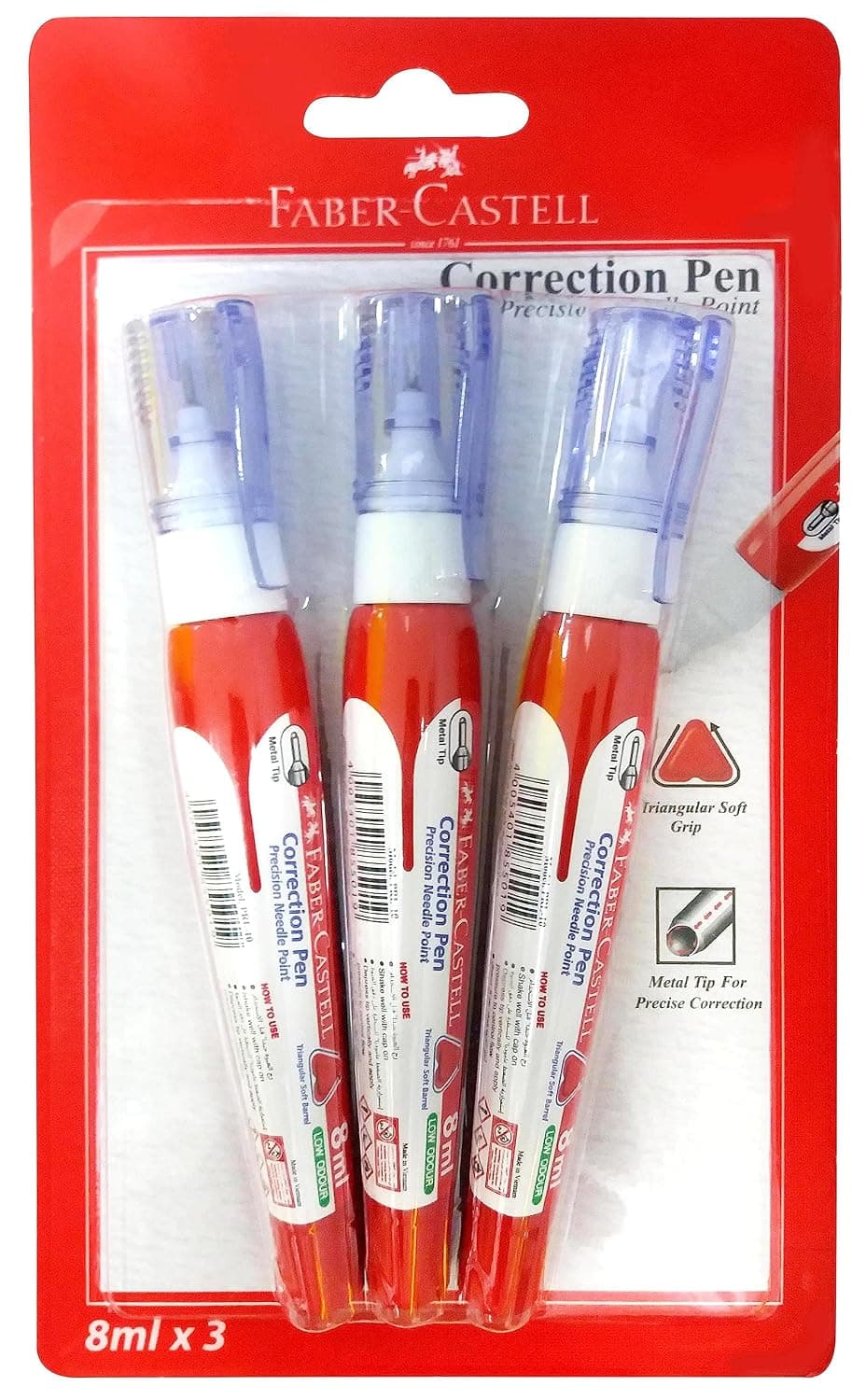Faber-Castell Correction Pen Metal Tip 8ml 3 Pcs, Metal tip for precise correction