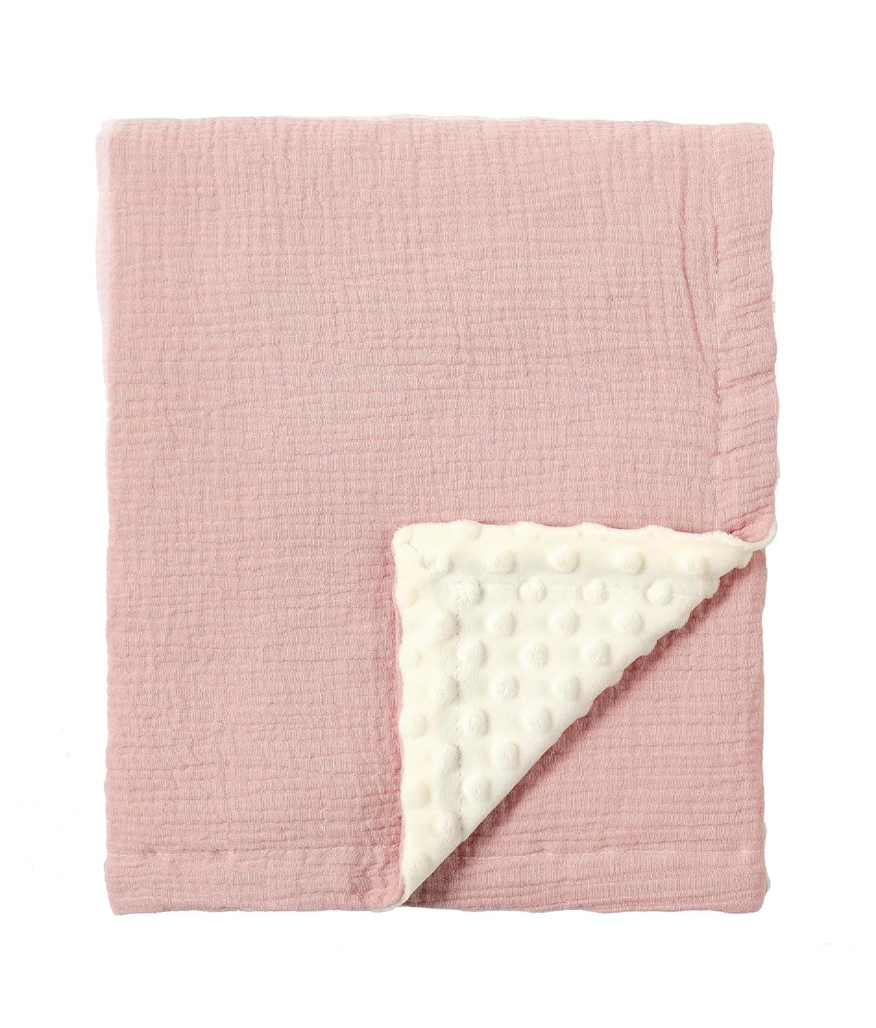 CREVENT 76x102cm Organic Muslin Cotton Baby Blanket for Newborns, Soft Mink Backing, Essential for Baby Shower Birthday - Pink