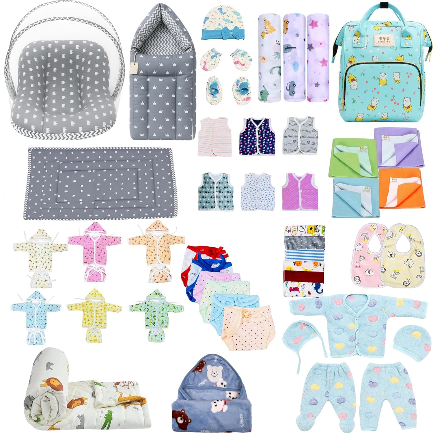 Infantbond NEW Born Baby Monsoon and SEMI Winter Season Hospital Essentials 73 in 1 (0-6 Months) Nursery Bag (Crown Grey)