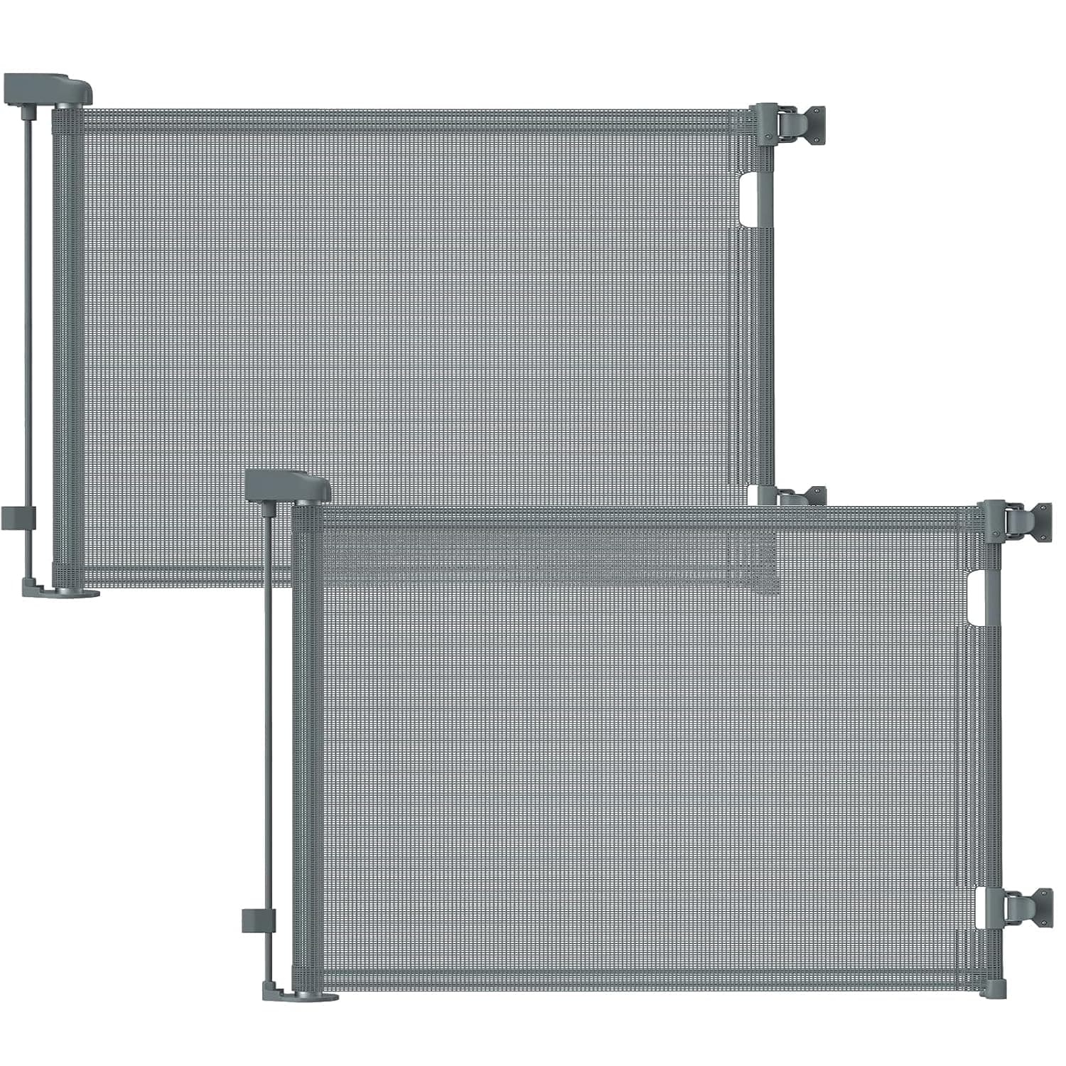 2PCS Retractable Baby Gate, Mesh Safety Kids or Pets Gate, 86cm Tall, Extends to 140cm Wide, Mesh Safety Dog Gate for Stairs, Indoor, Outdoor, Doorways, Hallways Grey