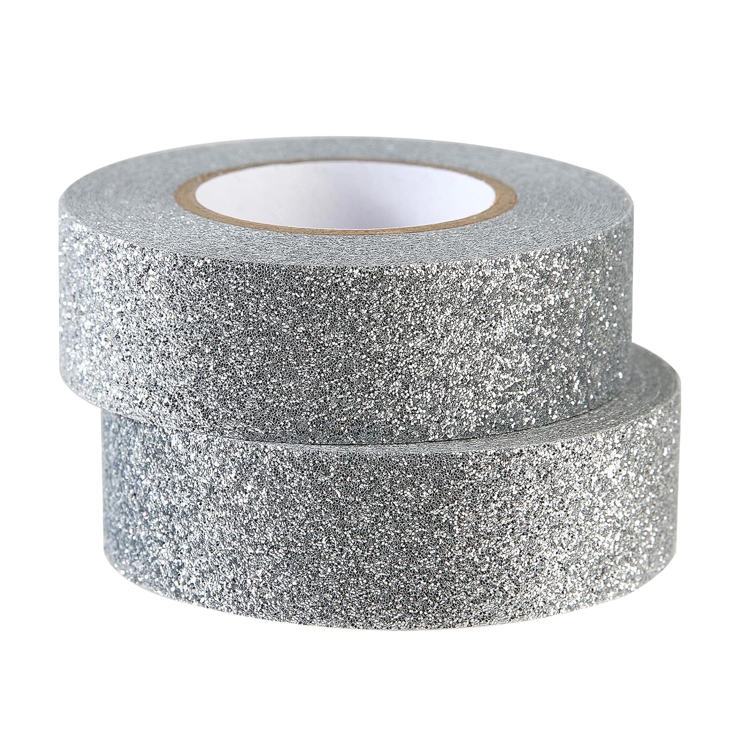 QDiShi 2 Rolls Silver Glitter Washi Tape, Sparkle Decorative Silver Tape for Scrapbooking Journaling, Removable Glitter Masking Tape for DIY Crafts Gift Wrapping (0.6in x 11Yard/15mm x 5m)