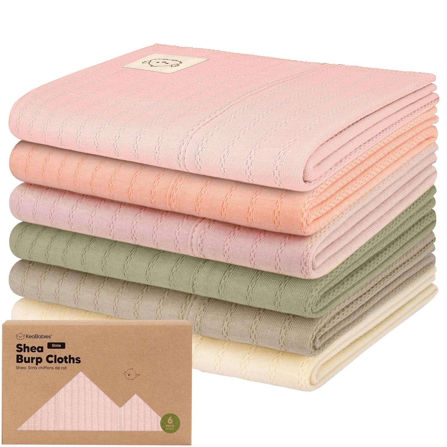 Organic Cotton Burp Cloths Baby Girl, Boy, 6pk Burp Rags (Embrace, Stria) | Burping Clothes for Babies, Newborns Spit Up Rags, Super Soft, Absorbent Wash Towels, Gender Neutral, Non-Shrink Machine Wash