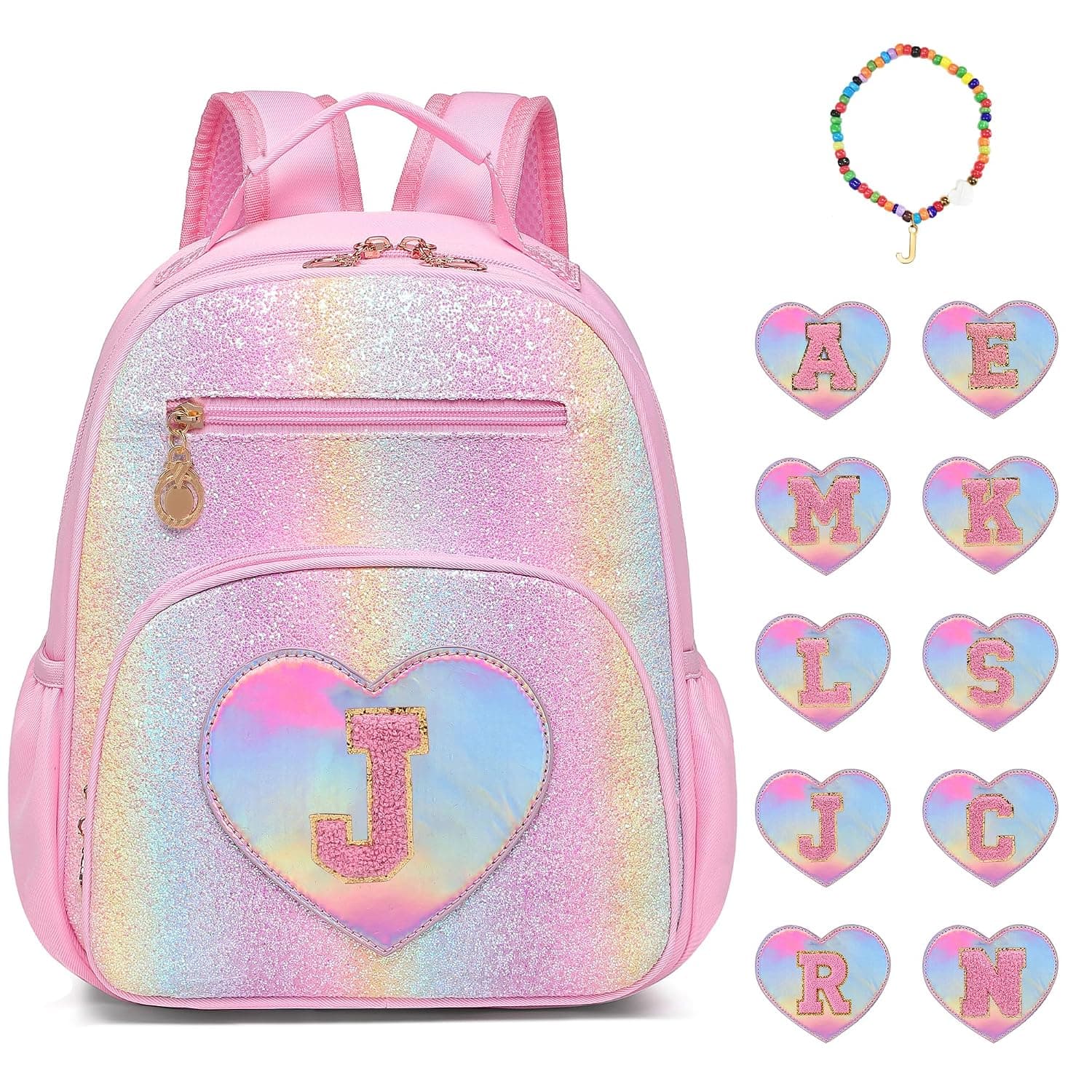I IHAYNER Girls Backpack for School Personalized Glitter Initial Backpack for Girls 7 12 Elementary Bookbag Fits A4 Folder