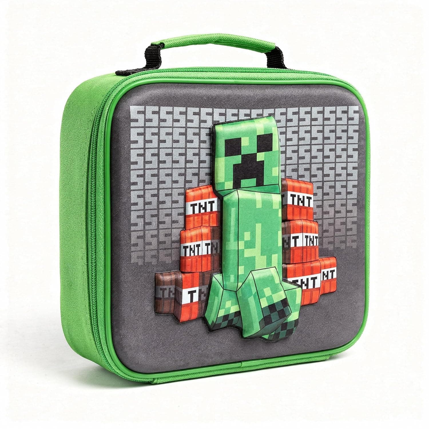 Minecraft Creeper Boom EVA Lunch Bag for School & Young Kids |Durable Polyester Insulated Lunch Bag with Handle & Zip Green Color for Minecraft Fans Kids