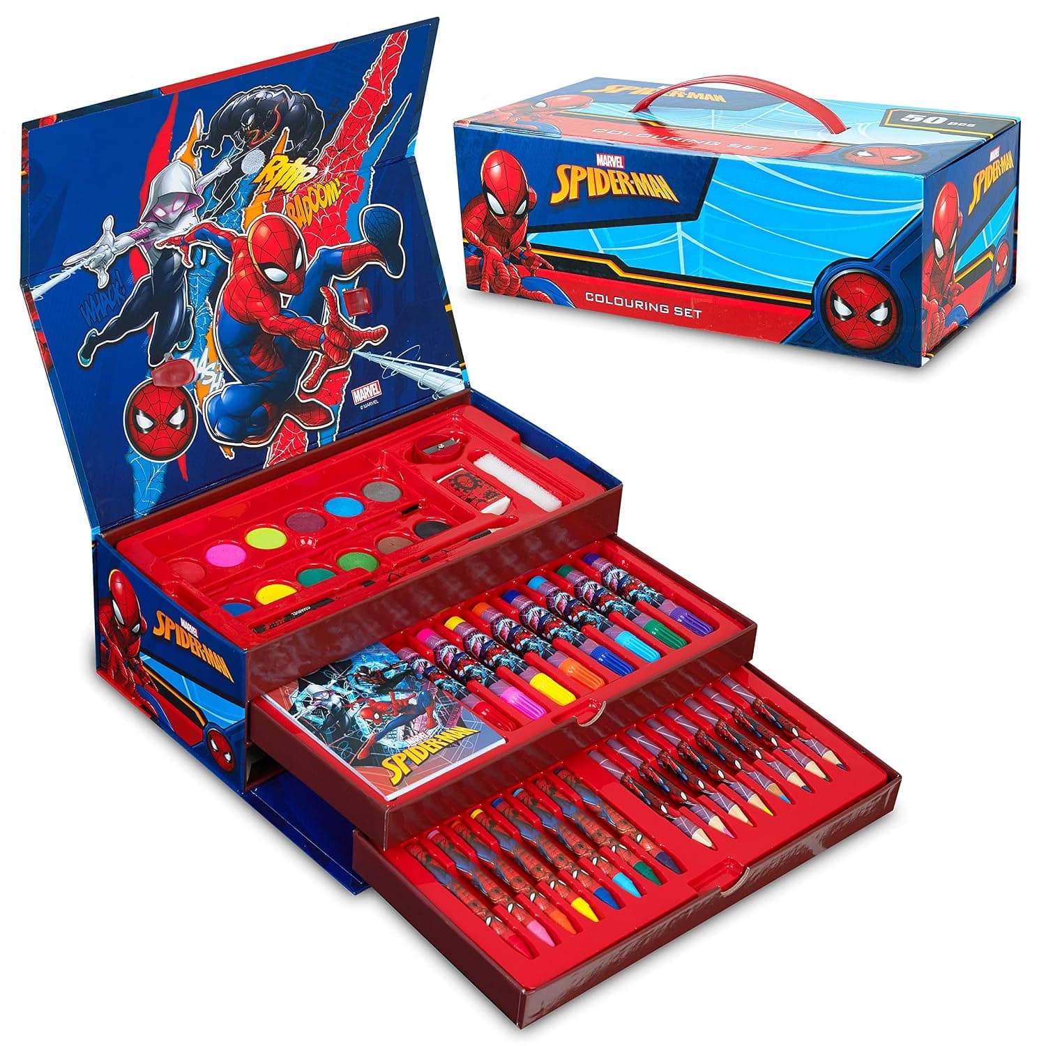Marvel Spiderman Avengers Children's Painting Case with Waxes and Coloured Pencils 40+ Pieces (Multicoloured Spiderman)