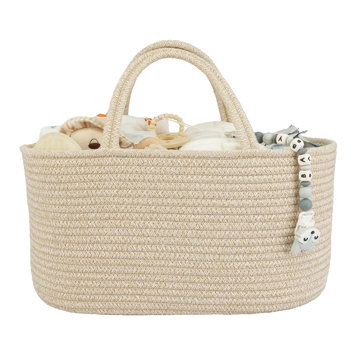 XUANGUO Large Baby Diaper Caddy Organizer for Girl Boy Rope Nursery Storage Bin Basket Portable Holder Tote Bag for Changing Table Car Travel Baby Shower Gifts Oatmeal | Nursery Storage Bin, Portable Baby Tote Bag for Changing Table or Car, Baby Shower Gifts Bag, Newborn Essentials, Registry
