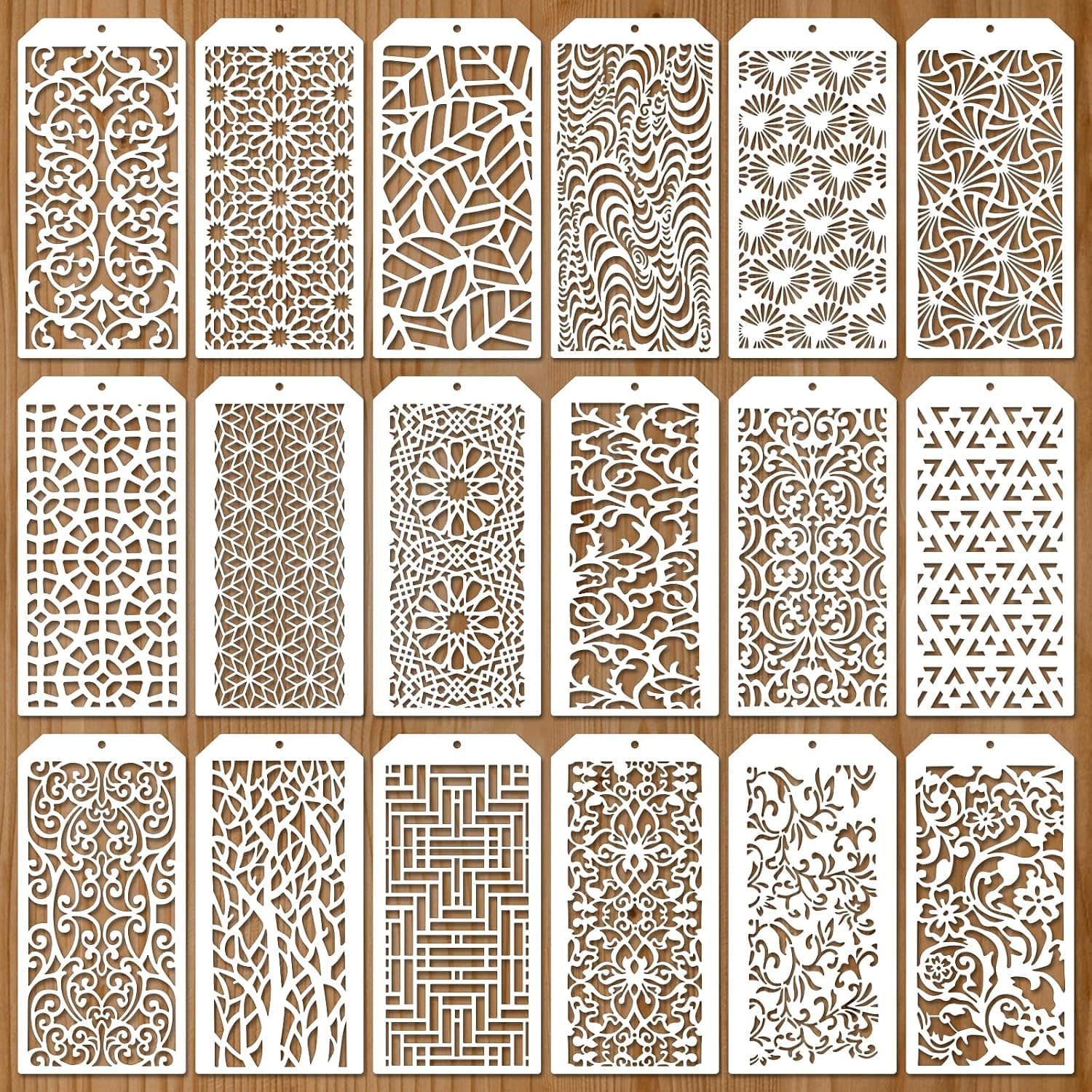 18pcs Geometric Stencils Set for Painting, 3.9"x 7.9"Texture Drawing Stencils Reusable for Crafts on Wood Wall Home Decor Baking DIY Art Supplies
