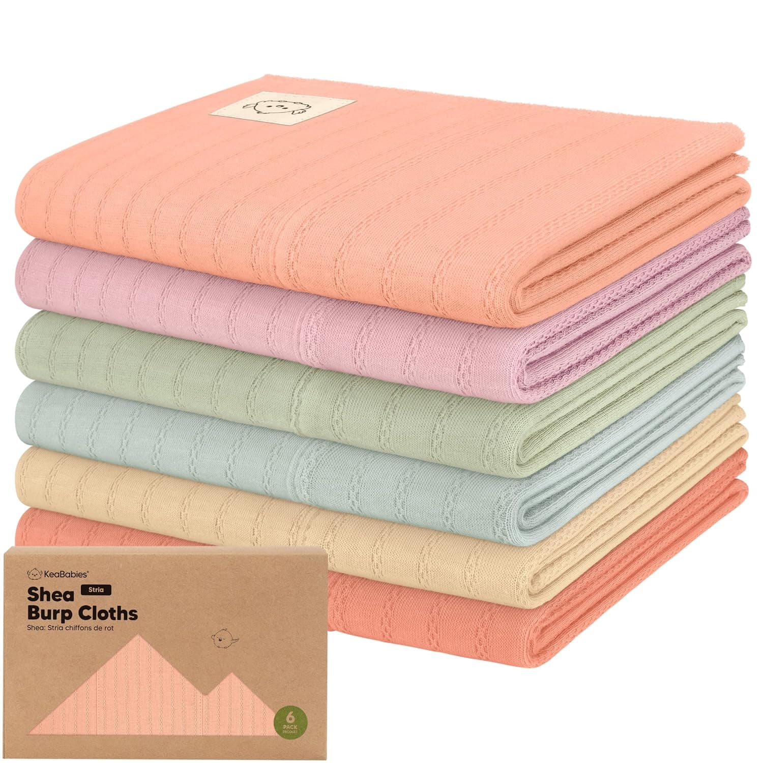 Organic Cotton Burp Cloths Baby Girl, Boy, 6pk Burp Rags (Muted Pastel, Stria) | Burping Clothes for Babies, Newborns Spit Up Rags, Super Soft, Absorbent Wash Towels, Gender Neutral, Non-Shrink Machine Wash