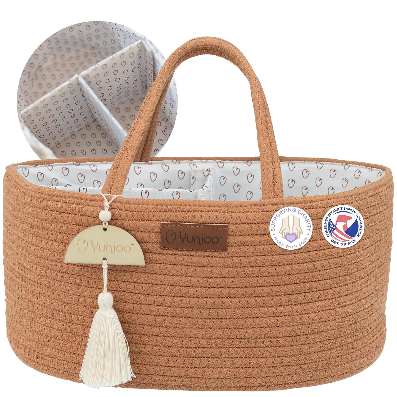 Yunioo Nappy Caddy Organiser, Baby Caddy, Portable Diaper Changing Bag, Nursery Storage Basket with Sturdy Handles, Removable Dividers, Ideal for Baby Shower Gifts & Newborn Essentials