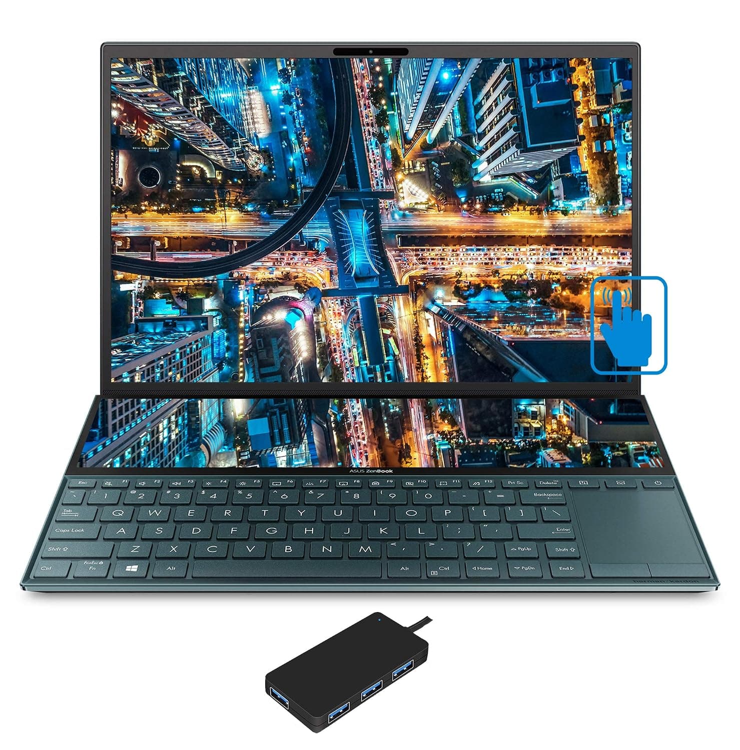ASUS ZenBook Duo Home and Entertainment Laptop (Intel i7-10510U 4-Core, 16GB RAM, 2TB PCIe SSD, NVIDIA MX250, 14.0" Touch Full HD (1920x1080), Active Pen, WiFi, Bluetooth, Win 10 Pro) with USB Hub