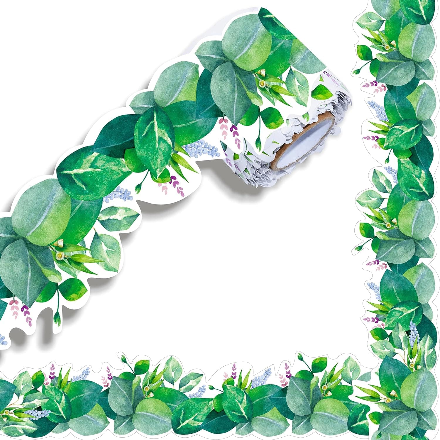 Tazweeq 18M Bulletin Board Borders, Scalloped Rolled Border Trim with Floral and Leaves Patterns for School, Classroom & Offices