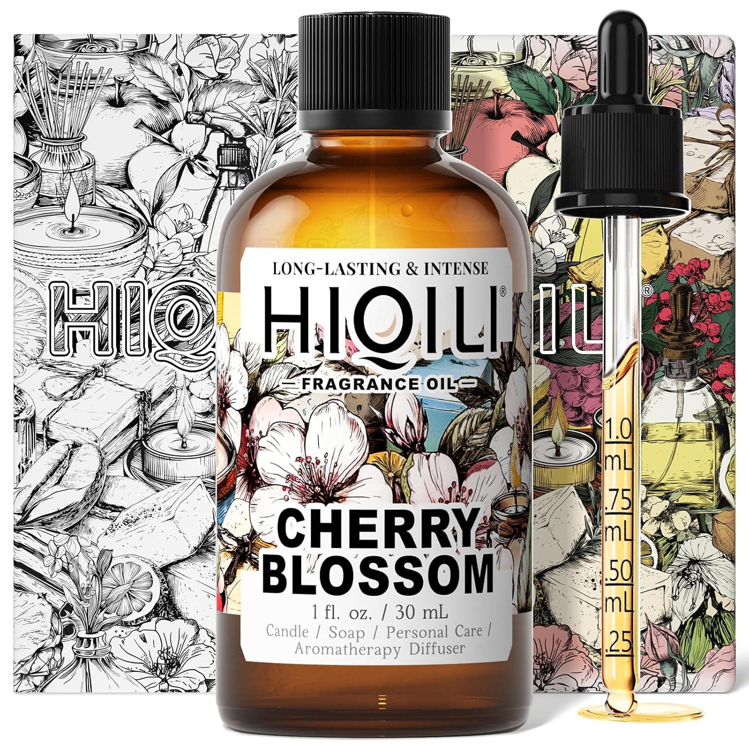 HIQILI Cherry Blossom Fragrance Oil, Floral Perfume Oil - 1 Fl Oz | Long-Lasting Scent for Candle & Soap Making, for Essential Oils Diffuser & Fresh Spray, DIY Skin Care and Body Product