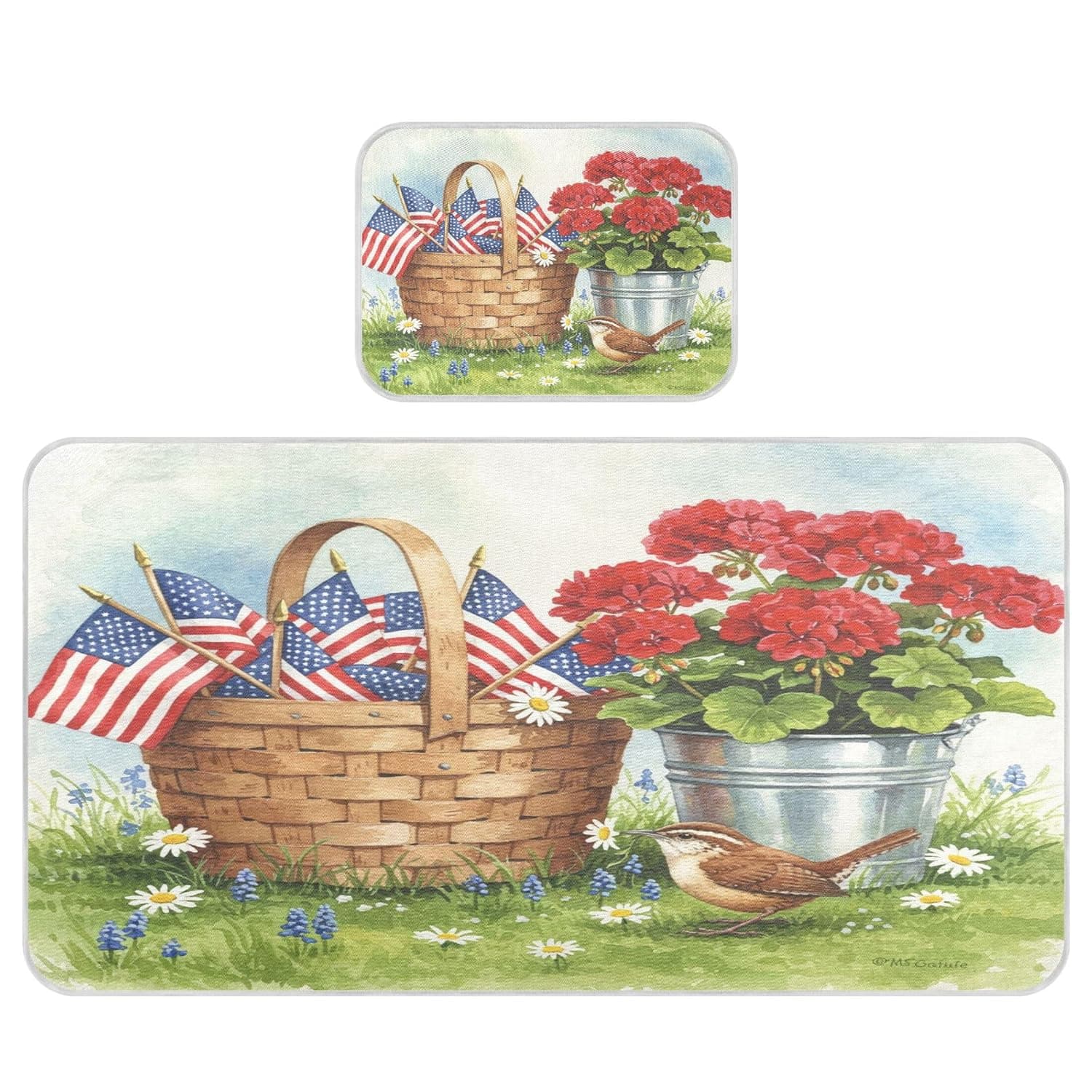 Basket of Us Flags Flowers Baby Cooling Mattress Pad, Soft & Breathable Cooling Mat Keep Baby Cool in Summer 28x52 in, Nursery Essential