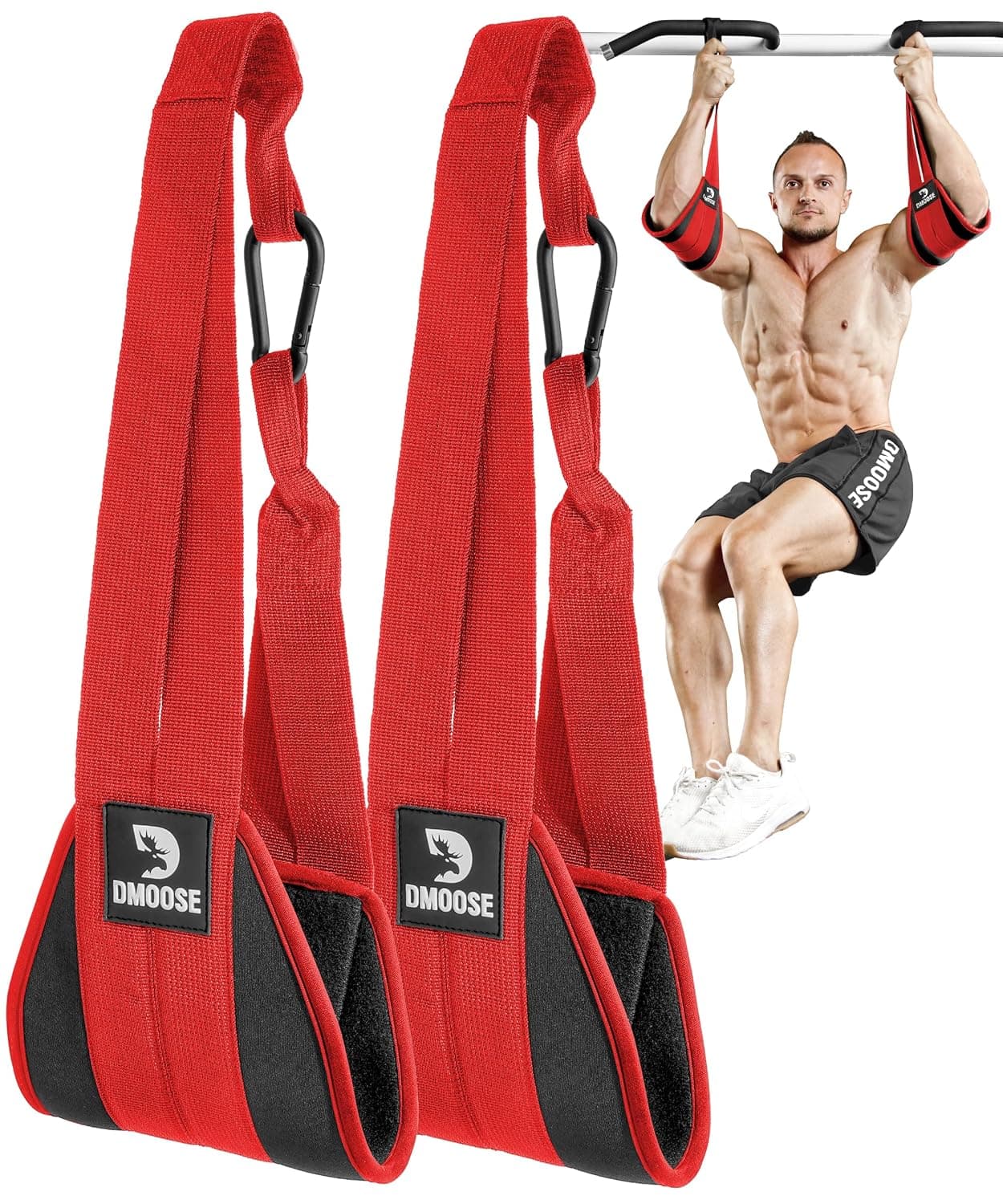 DMoose Fitness Hanging Ab Straps for Pull Up Bar & Core Strength Training-Soft Padded Exercise Straps for Ab Swing & Leg Raises, Hang Bar Strap with 2 Steel Carabiners - Abs Equipment for Home & Gym