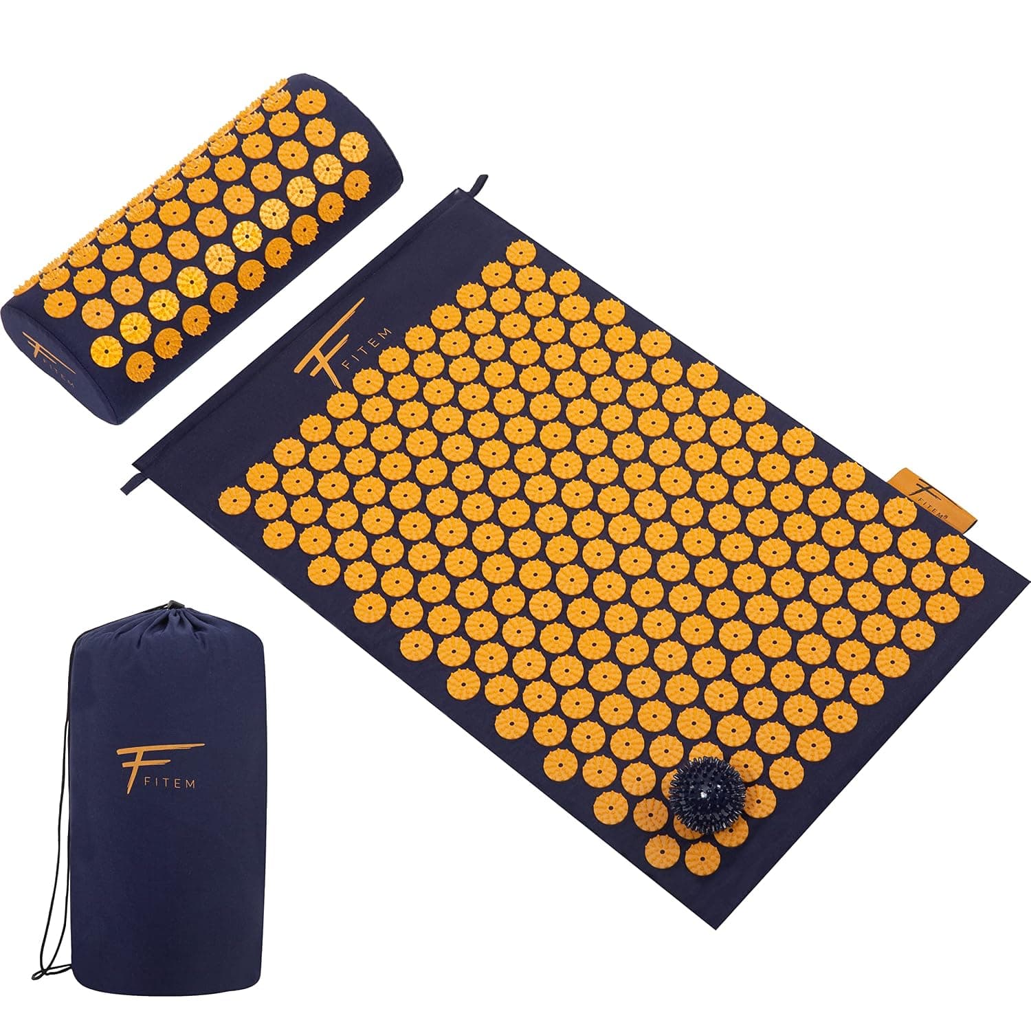 Fitem Acupressure Kit - Acupressure Mat - Acupressure Cushion - Bag - Massage Ball - Relieves Back and Neck Pain - Sciatica - Back Massage - Muscle Relaxation