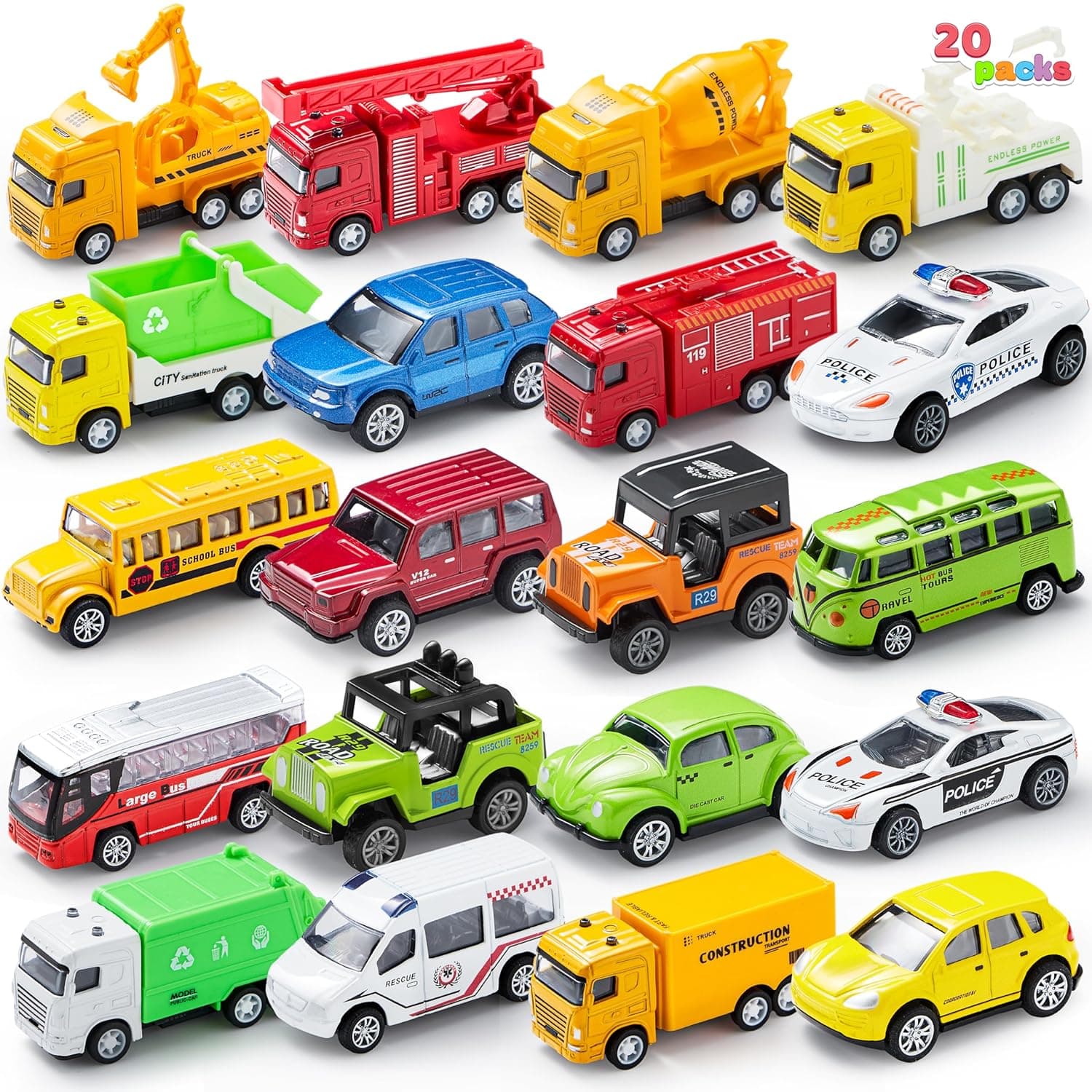 JOYIN 20PCS Die Cast Pull Back Cars, Metal Toy Cars, Car Toys Bulk, Vehicle Set for Toddlers, Child Party Favors, Cake Toppers, Stocking Stuffers, Race Cars Toys for Boys, Gift Car Set for Babies