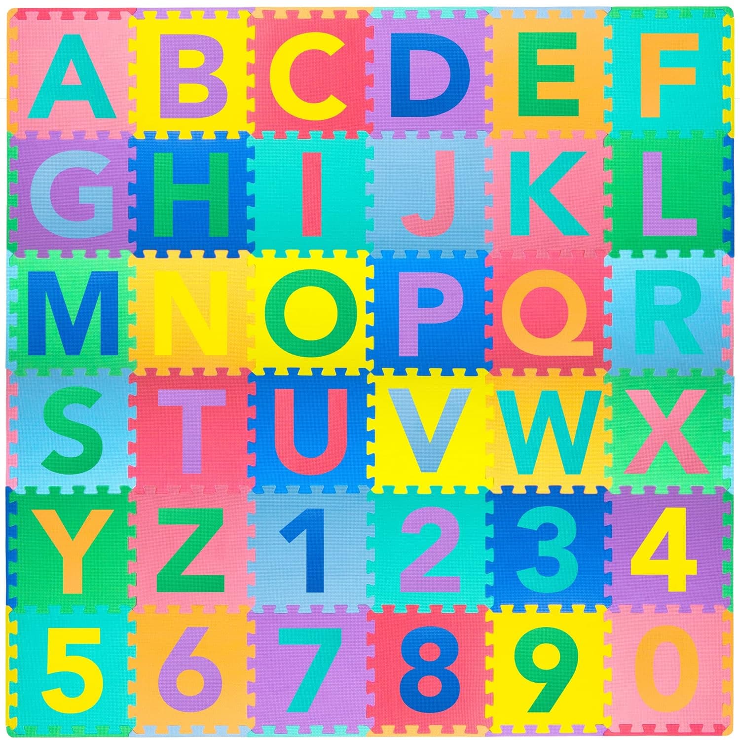 ProSource Kids Foam Puzzle Floor Play Mat with Shapes & Colors 36 Tiles, 12"x12" and 24 Borders