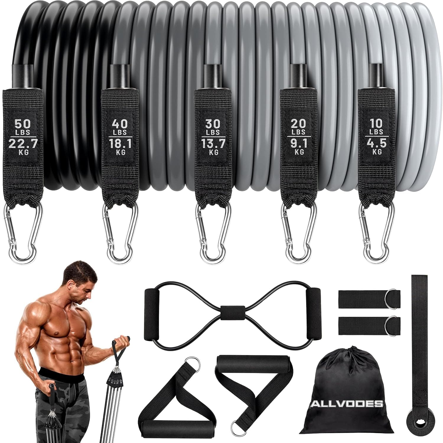 Resistance Bands, ResExercise Bands, Workout Bands, Resistance Bands for Working Out with Handles for Men and Women, Exercising Bands for Fitness Weights Work Out at Home