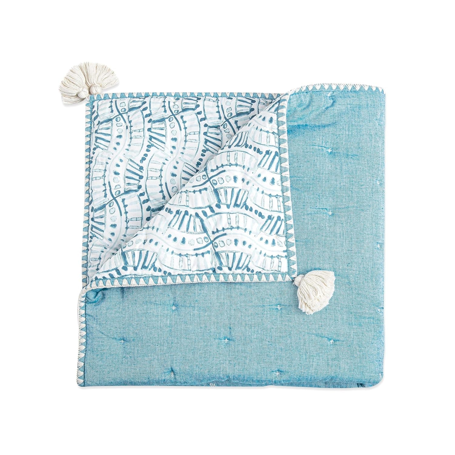 Crane Baby Blanket, Soft Cotton Quilted Nursery and Stroller Blanket for Boys and Girls, Blue, 36” x 36” (BC-130QB)