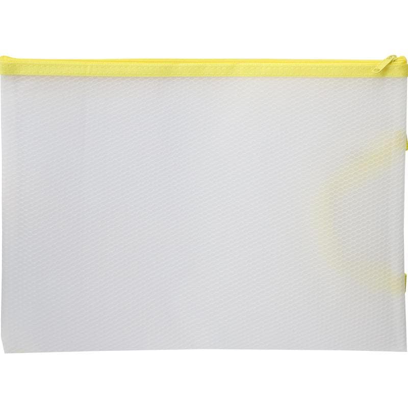 Roco Zip Pouch, A4, Single Pocket, Light Yellow, Mesh Zipper Pouch with Handle