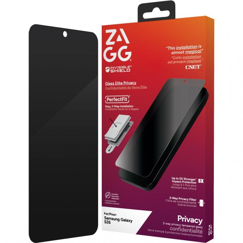زاج انفيزبل شيلد غلاس اليت للخصوصية واقي شاشة للهاتف الذكي لجهاز Samsung Galaxy S26 مصنوع من الزجاج المعاد تدويره