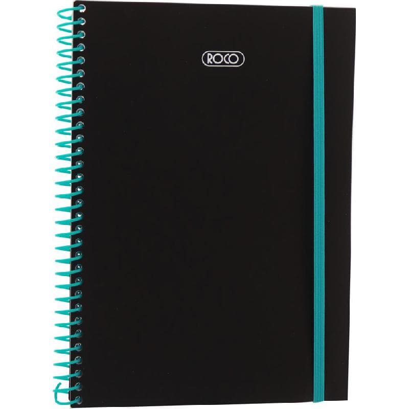 Roco Classic Notebook
Aqua Spiral Color and Elastic Band, B5, 80 Sheets, Single Ruled (Arabic), Black/Aqua