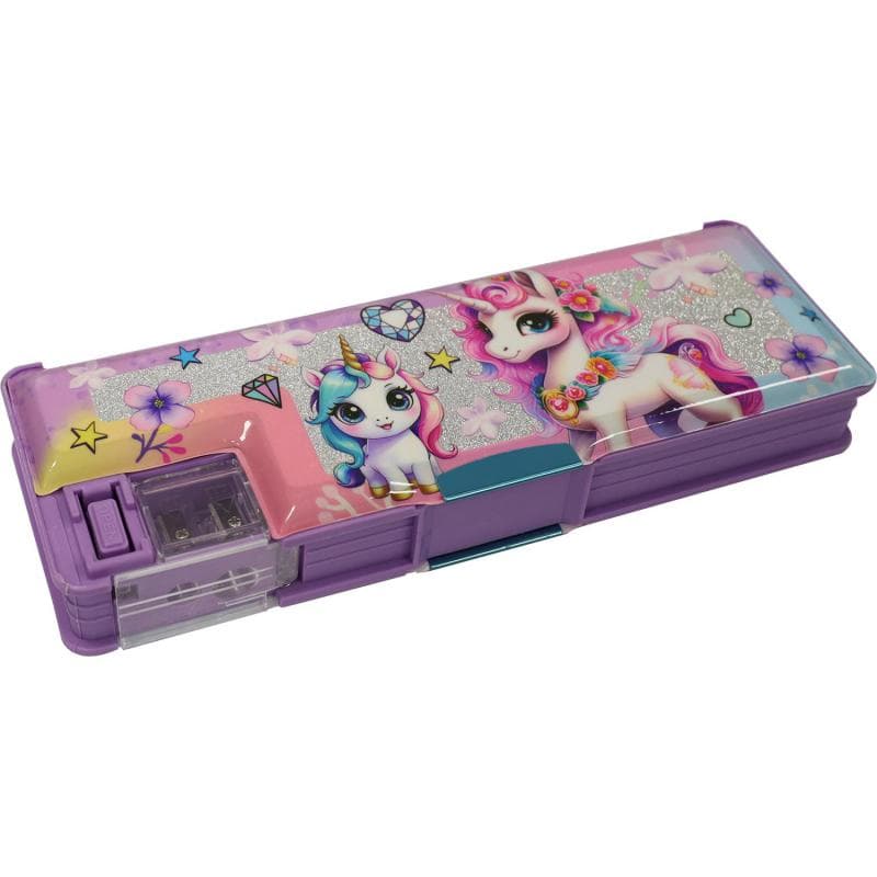 Roco Hard Pencil Case, Unicorn, 2 Compartment, Purple
