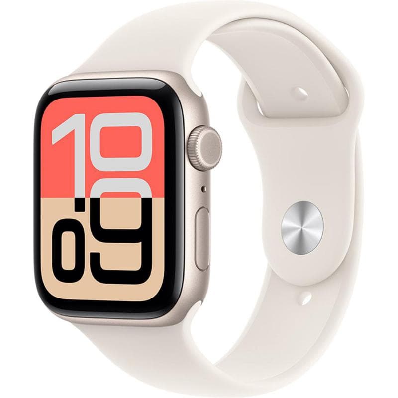 Apple Watch SE 3 44 Smartwatch, GPS + Cellular, Starlight Aluminum Case, Starlight Sport Band, Medium/Large