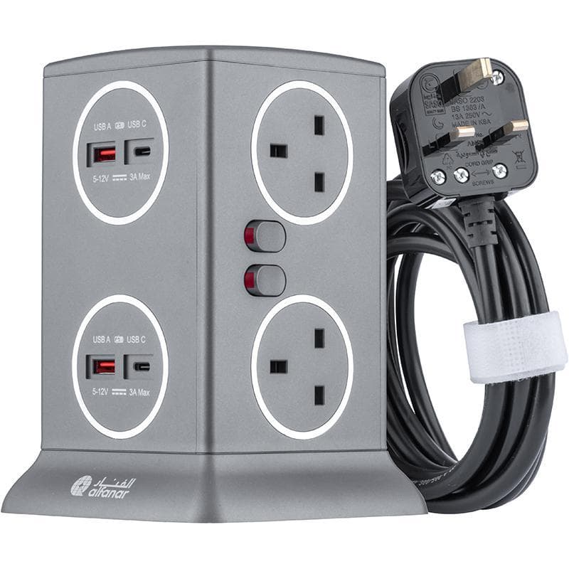 ALFANAR CE063M4AC19-CH214 Power Extension, 6 Outlet;4 Port (2X USB/2X USB-C), 3.00 m ( 9.84 ft )