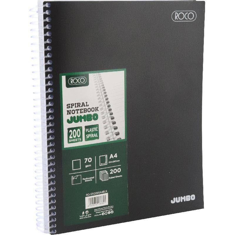 Roco Jumbo Notebook, Arabic/English Opening, A4, 200 Sheets, Lined, Black