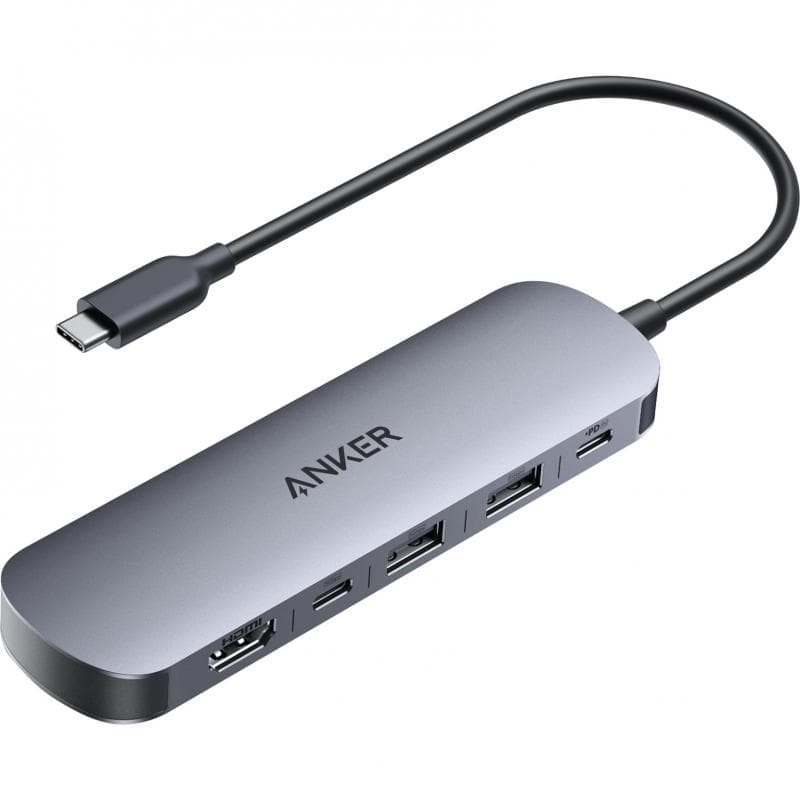 انكر باور اكسباند موزع متعدد المنافذ سي-يو اس بي 7 منافذ: HDMI، 2× USB-C2 ،× USB 3.0، فتحة SD، فتحة TF رمادي