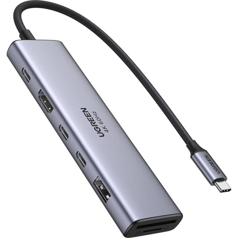 يوغرين سي ام 511 موزع متعدد المنافذ سي-يو اس بي 7 منافذ: HDMI، 2× USB-C2 ،× USB 3.0، فتحة SD، فتحة TF رمادي فضائي