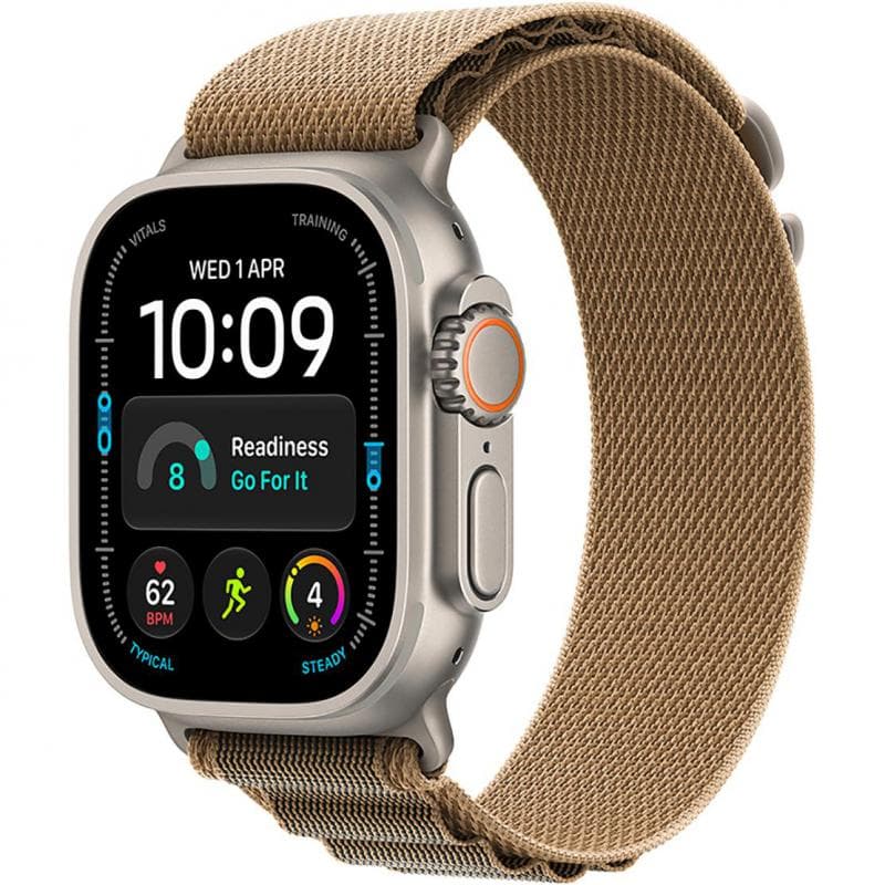 Apple Watch Ultra 4 Smartwatch, GPS + Cellular, Natural Titanium Case, Desert Alpine Loop, Large