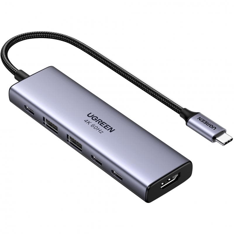 يوغرين سي ام 511 موزع متعدد المنافذ سي-يو اس بي 6 منافذ: HDMI، 1× USB-C PD، 2× USB-C2 ،× USB رمادي فضائي