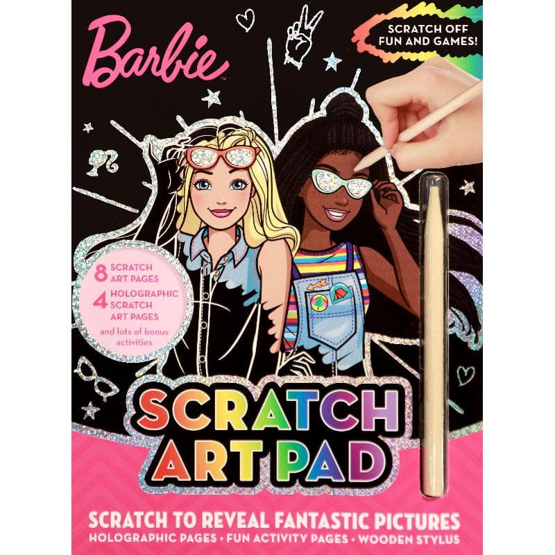 Barbie: Scratch Art Pad - Scratch to Reveal Fantastic Pictures with Holographic Pages, Fun Activity Pages, Wooden Stylus
