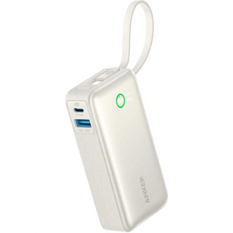 Anker Nano Power Bank (10K.1A2C PD, 30W, Built-In USB-C Cable), Fast Battery Charging, 10000 mAh, White