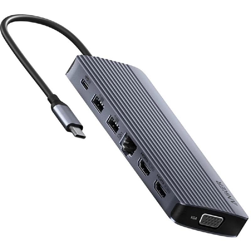 انكر ان 1-14 موزع يو اس بي سي-يو اس بي 14 2) منفذX USB-C/5X USB-A/2X HDMI/SD/Micro SD/VGA/RJ-45/3.5) رمادي