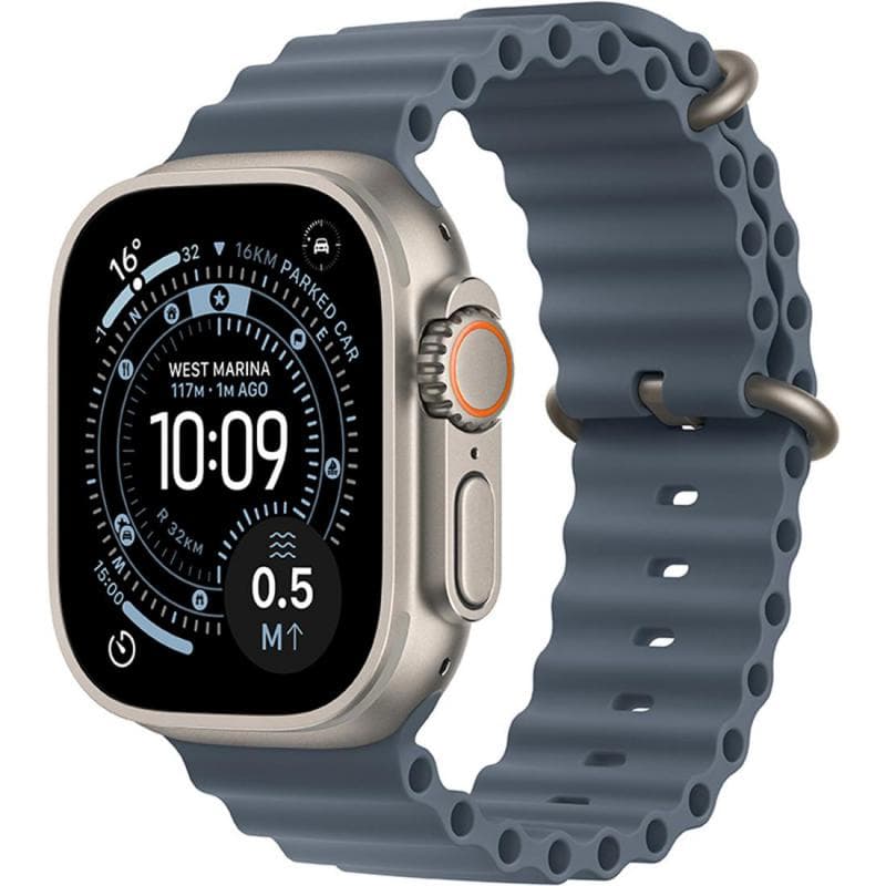 Apple Watch Ultra 3 Smartwatch, GPS + Cellular, 49 mm, Natural Titanium Case, Anchor Blue Ocean Band, One Size