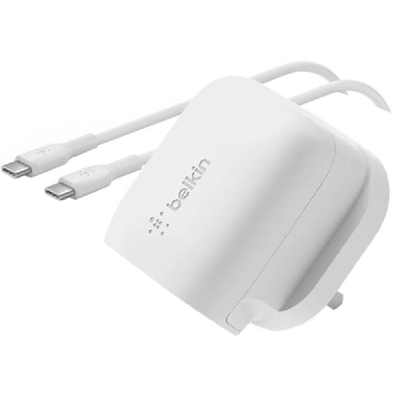 بيلكن بوست تشارج شاحن حائط USB-C PD واط مع كابل 20 بقوة توصيل الطاقة - يو اس بي بي دي أحادي USB-C ابيض