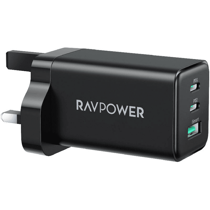 راف باور شاحن جداري 3 منافذ توصيل الطاقة - يو اس بي بي دي 3 منافذ USB 2X USB-C/1X USB اسود
