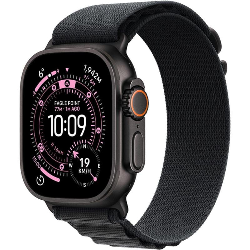 Apple Watch Ultra 3 Smartwatch, GPS + Cellular, Black Titanium Case, Black Alpine Loop, Small