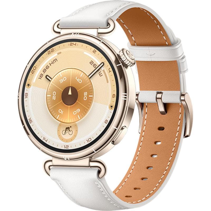 HUAWEI Watch GT 6 41 Smartwatch, GPS, 1.32", Gold Stainless Steel Case, White Composite Leather Strap, One Size
