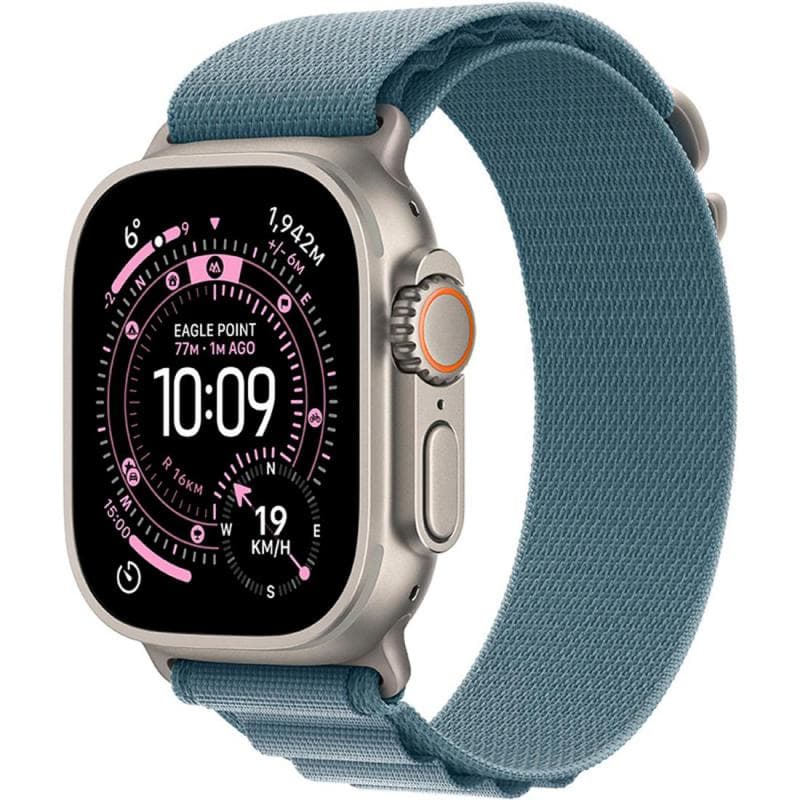Apple Watch Ultra 3 Smartwatch, GPS + Cellular, Natural Titanium Case, Light Blue Alpine Loop, Medium