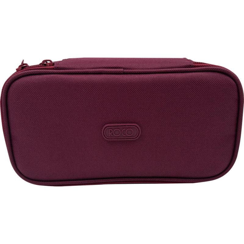 Roco Soft Pencil Case, All Access, Double Zipper, 2 Compartment, Burgundy, Color and Design May Vary