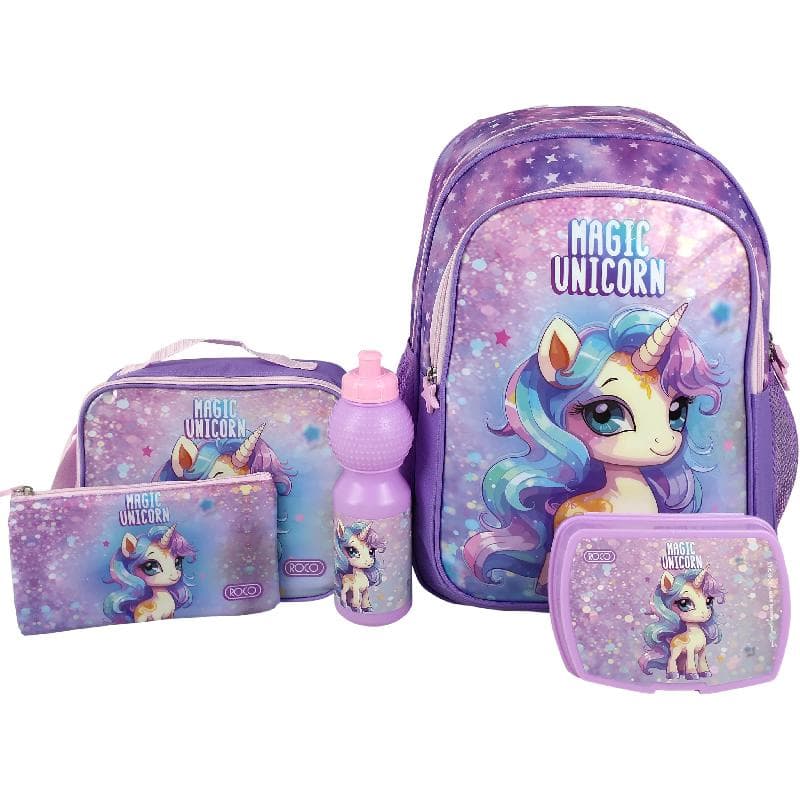 Roco Unicorn 5-in-1 Value Set Backpack with Accessory, Purple