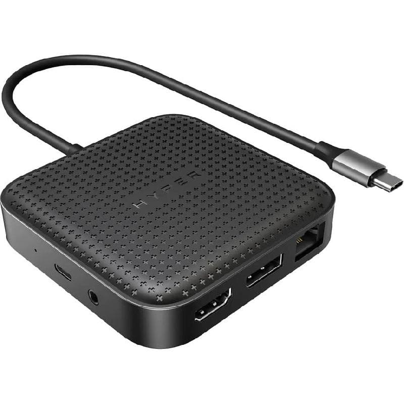 هايبر هايبر درايف محطة متعددة المنافذ سي-يو اس بي 8 منافذ (HDMI/DisplayPort/2X USB-A/2X USB-C/مقبس صوت كومبو/RJ-45) اسود
