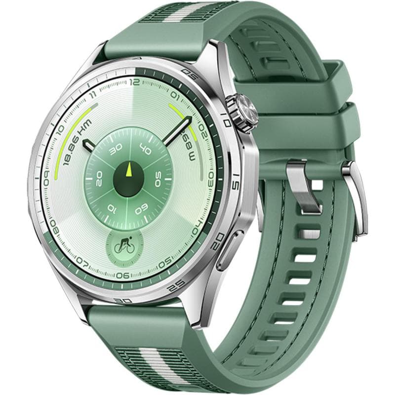 HUAWEI Watch GT 6 46 Smartwatch, GPS, 1.47", Steel Stainless Steel Case, Green Woven Strap, One Size