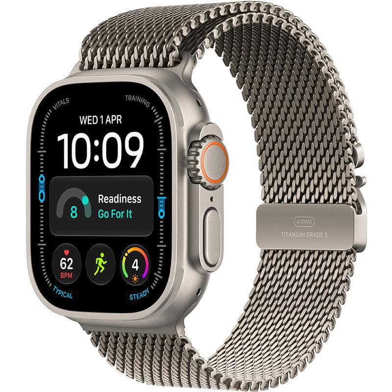 Apple Watch Ultra 4 Smartwatch, GPS + Cellular, Natural Titanium Case, Natural Milanese Loop, Medium