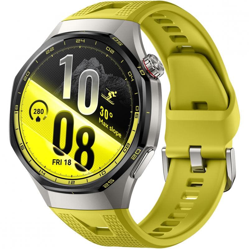 HUAWEI Watch GT 7 Pro 46 Smartwatch, GPS, 1.47", Titanium Titanium Alloy, Yellow Fluoroelastomer Strap, One Size
