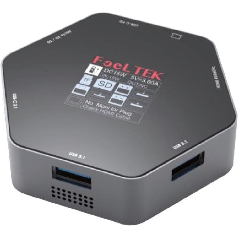 فيل تك محطة متعددة المنافذ سي-يو اس بي 8 منافذ 2) منافذ USB-A/ 3 منافذ USB-C/ HDMI/ SD/ Micro SD) اسود
